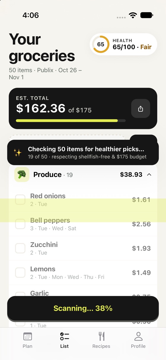 Scanning 50 grocery items for healthier picks